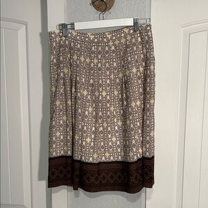 LOFT Cream and Brown Patterned A-Line Skirt 10